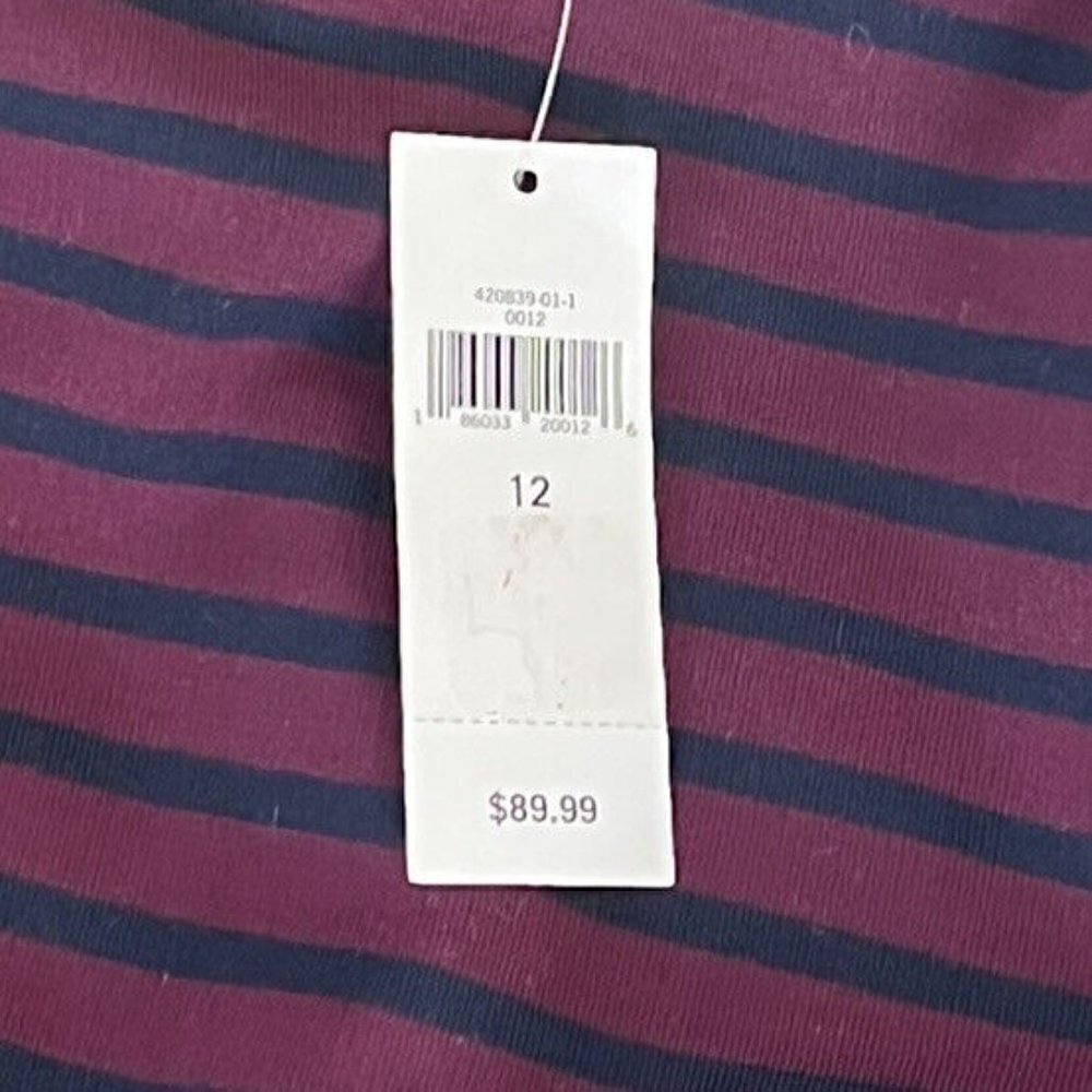 Banana Republic Woman's Sz 12 Burgundy & Blue Stripe Knit Bell Sleeve Dress NWT - Picture 8 of 9